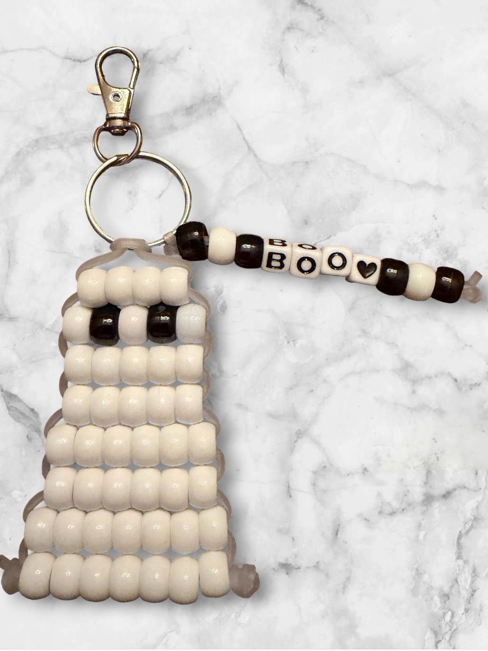 Beaded Ghost Keychain - White & Black